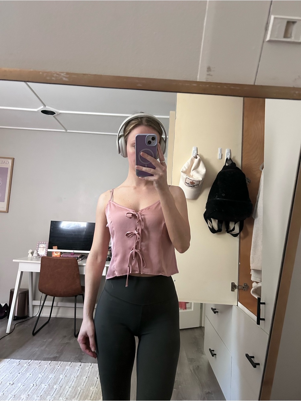 Free People pink bow tank top blouse crop top